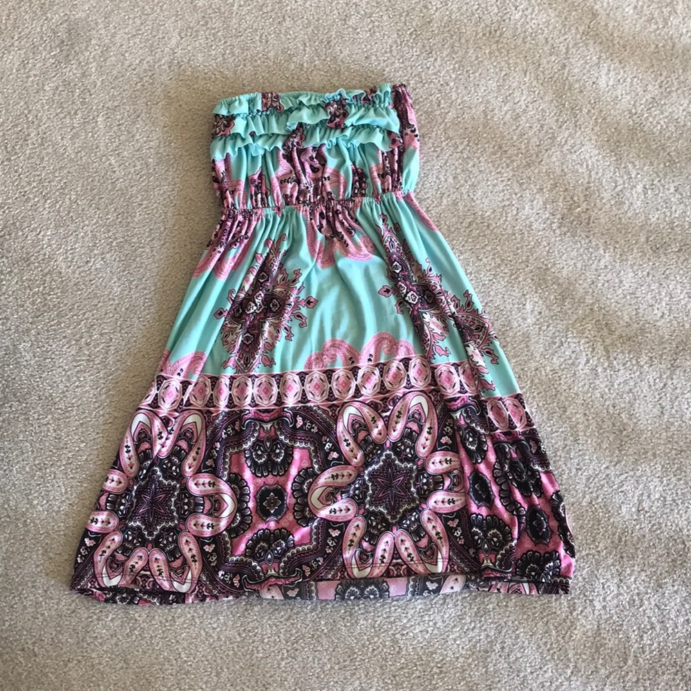 Light blue and pink paisley dress